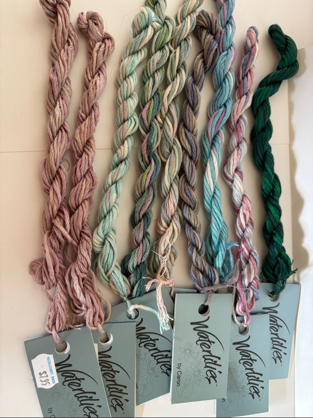 9 Caron waterlilies hand painted silk embroidery threads
